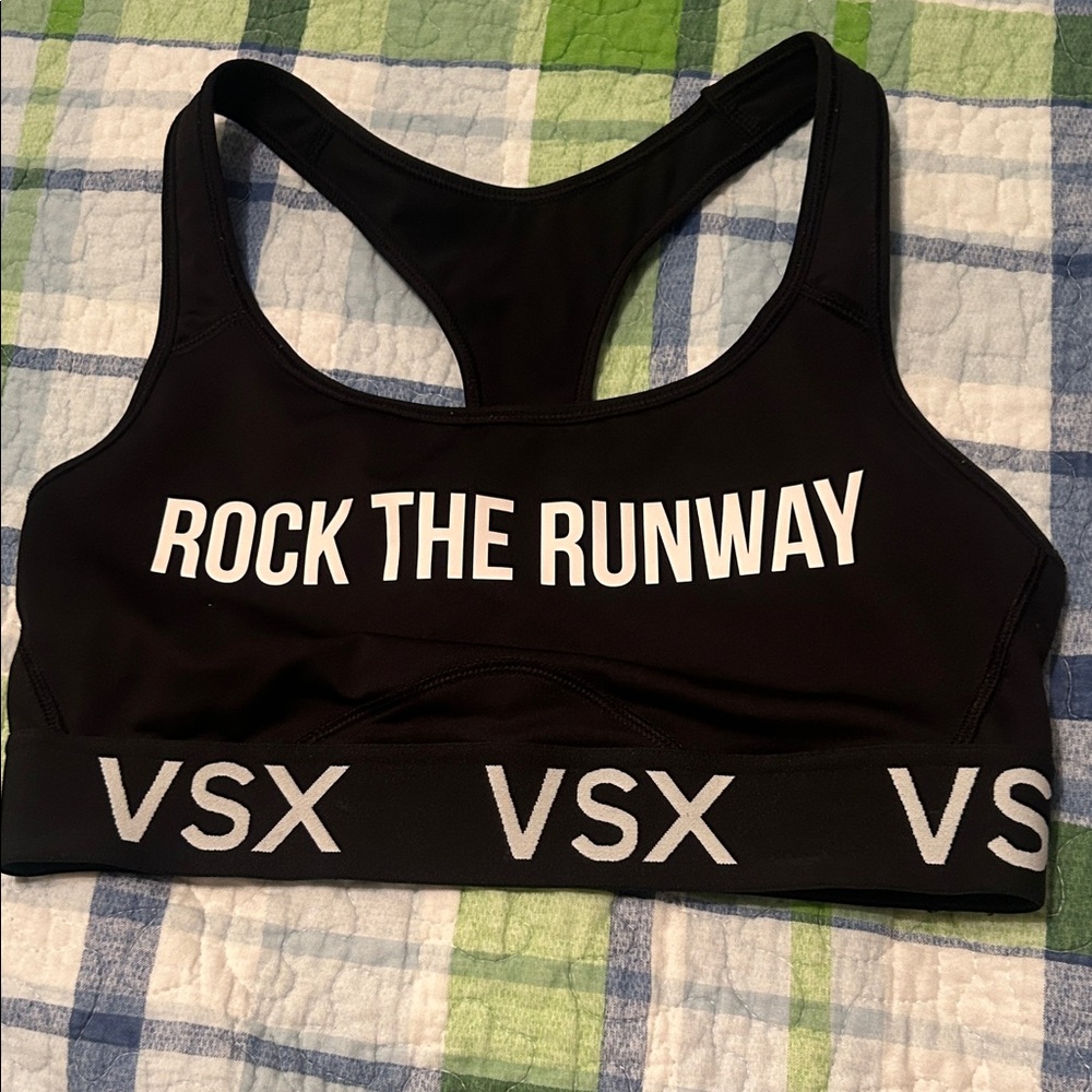 VSX Black Sports Bra with White Accents